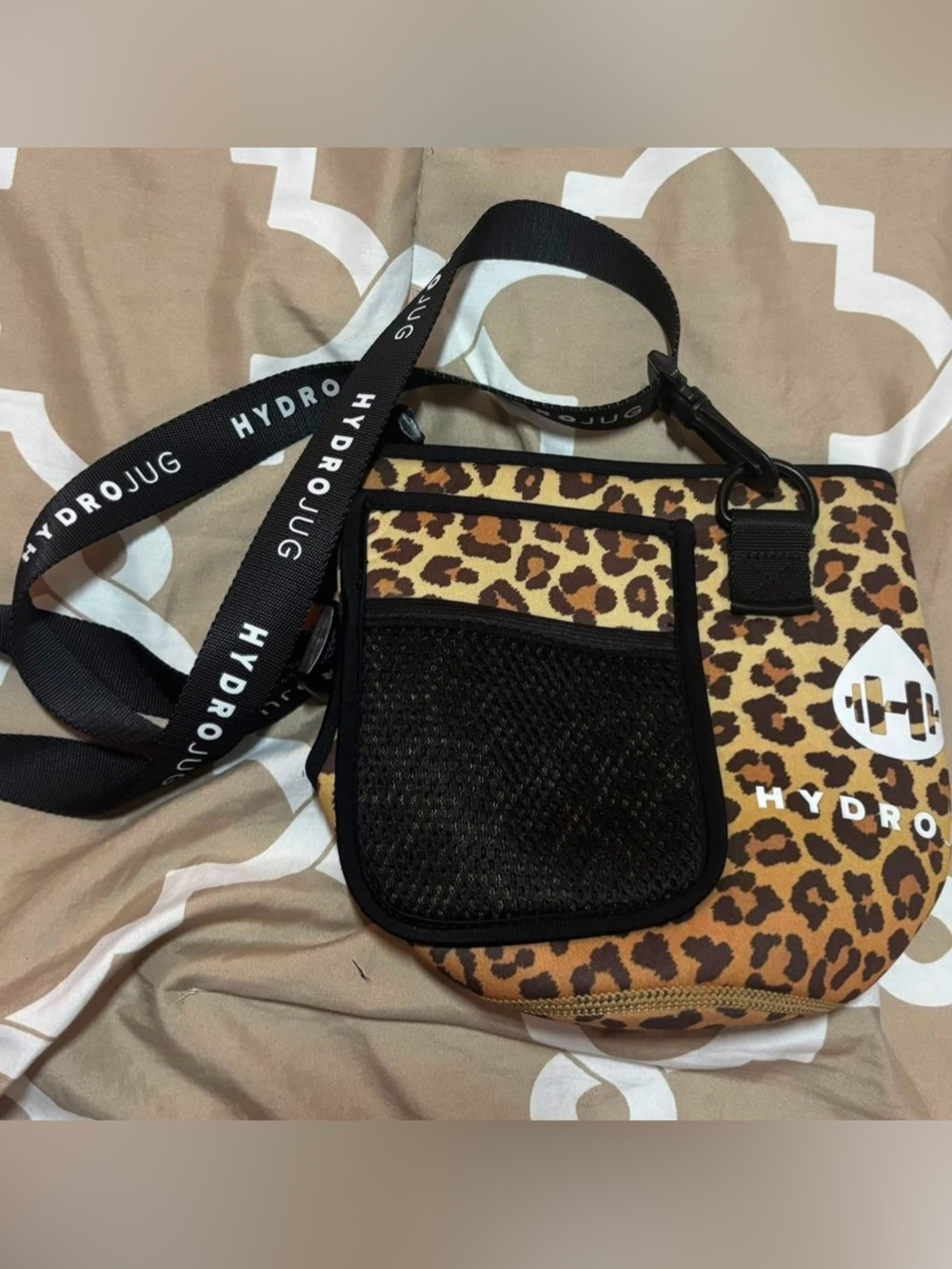 HydroJug Leopard Print Crossbody Bag - Tan and Black like new